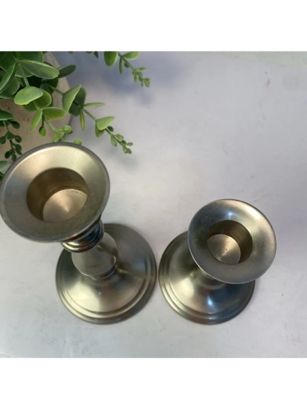 Vintage Weighted Pewter Candlestick Mixed Height Candle Holders Set of 2